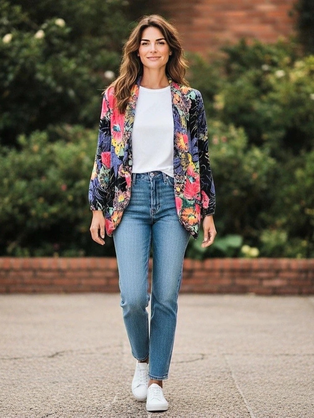 Premi Floral Blazer in Black & Pink Size Medium